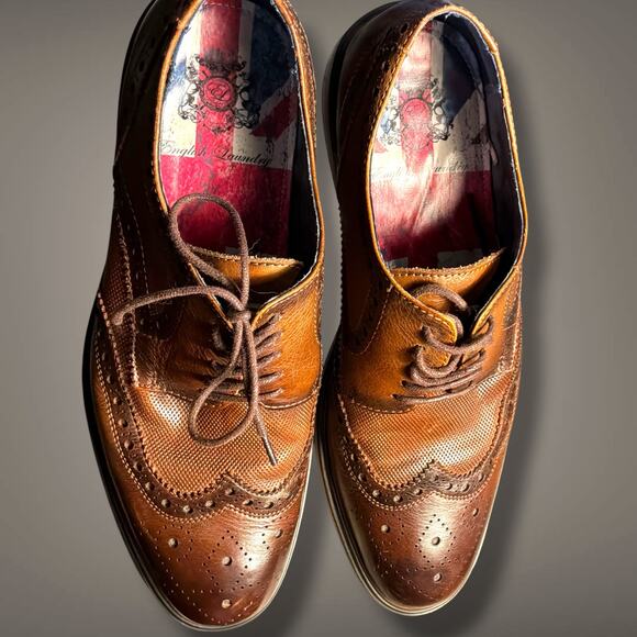 Men\'s US 11M  ENGLISH LAUNDRY  Brown Leather Brogue Wingtip Dress Shoes EUC main image 2